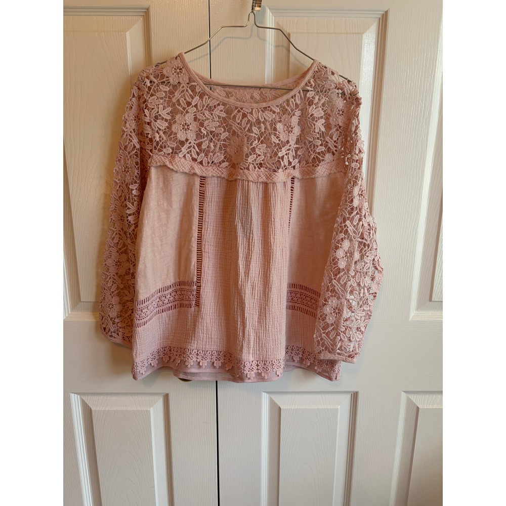 Guest Editor Pink Lace Victorian Romantic Boho Gauze Blouse Top Large 25246